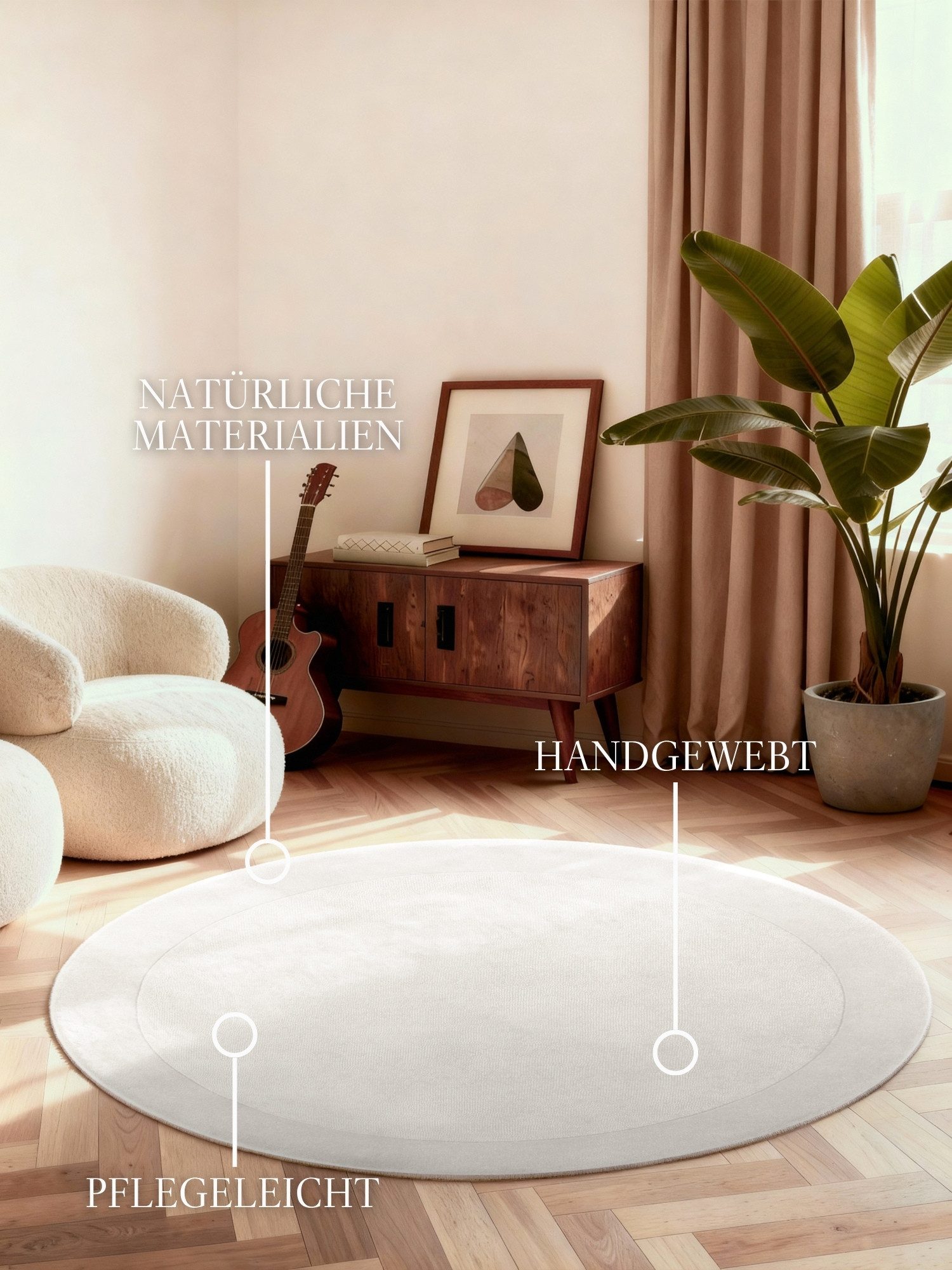 Villeroy & Boch Teppich Wollteppich Kivi, rund, Höhe: 17 mm, Handgewebt, Wolle, Bordüre, Einfarbig, Läufer, Wohnzimmer, Organisch – Bild 2 von 5