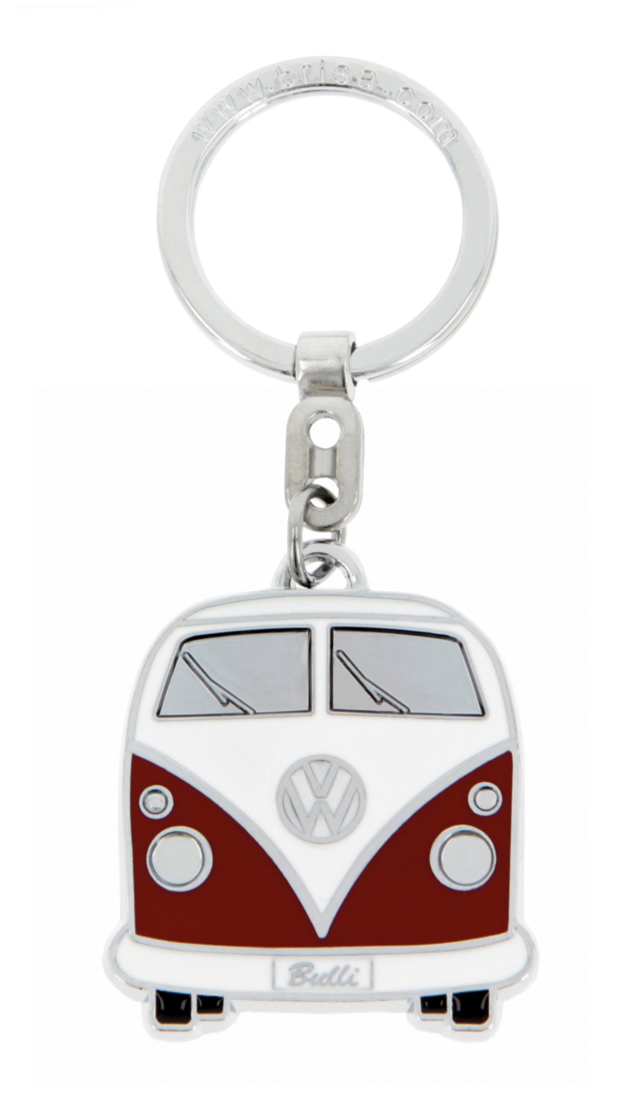 VW Collection by BRISA Schlüsselanhänger Volkswagen Schlüsselring im T1 Bulli Bus Design, emaillierter Anhänger in Rot