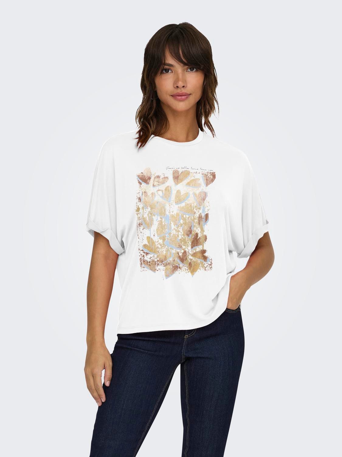 ONLY T-Shirt ONLFREE LIFE S/S FOLD-UP TOP BOX JRS Materialmix, regular fit, Rundhals