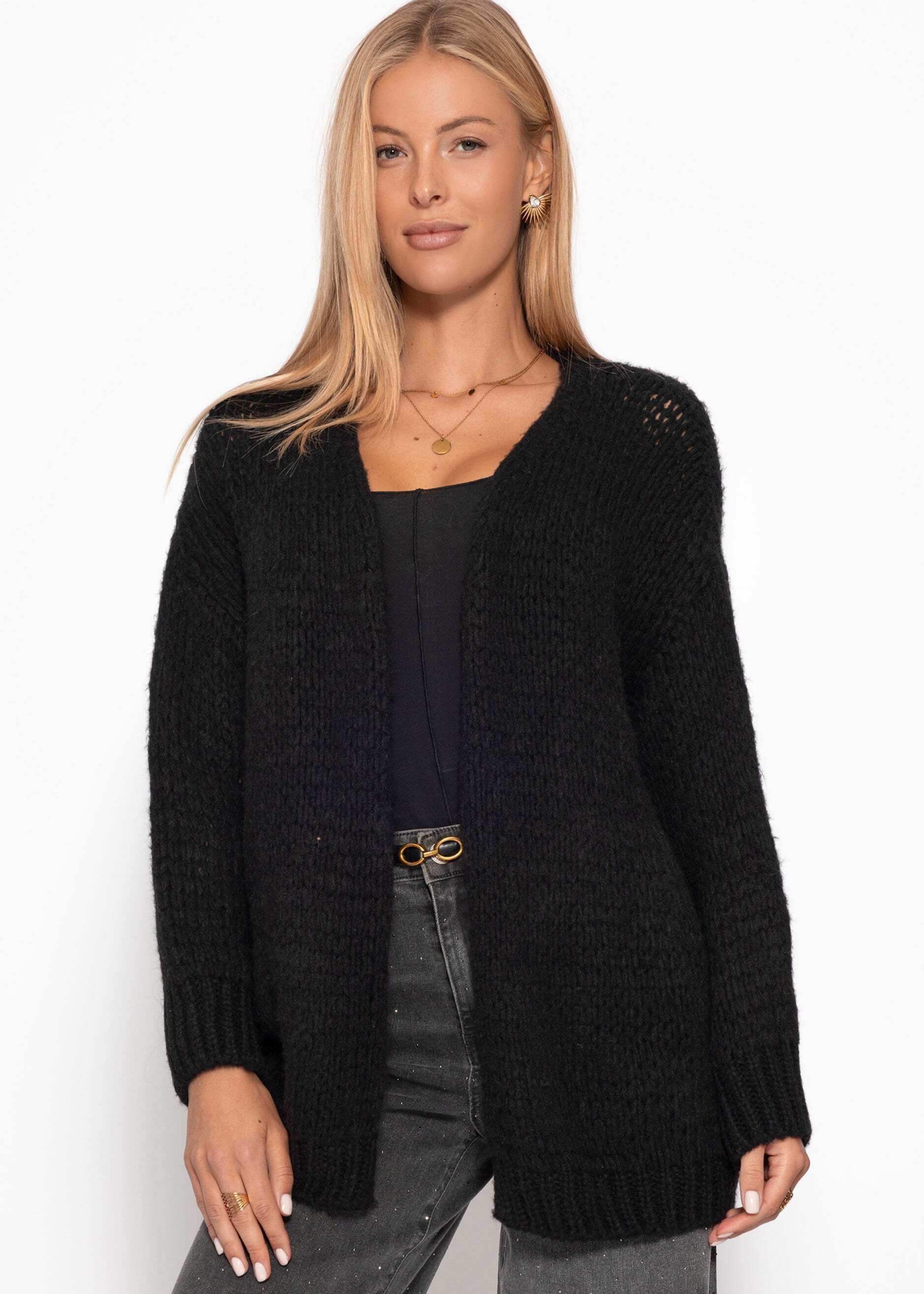 SASSYCLASSY Cardigan Oversize Cardigan aus Strick Damen Strickcardigan im oversized Fit mit Rippbündchen – Bild 4 von 5