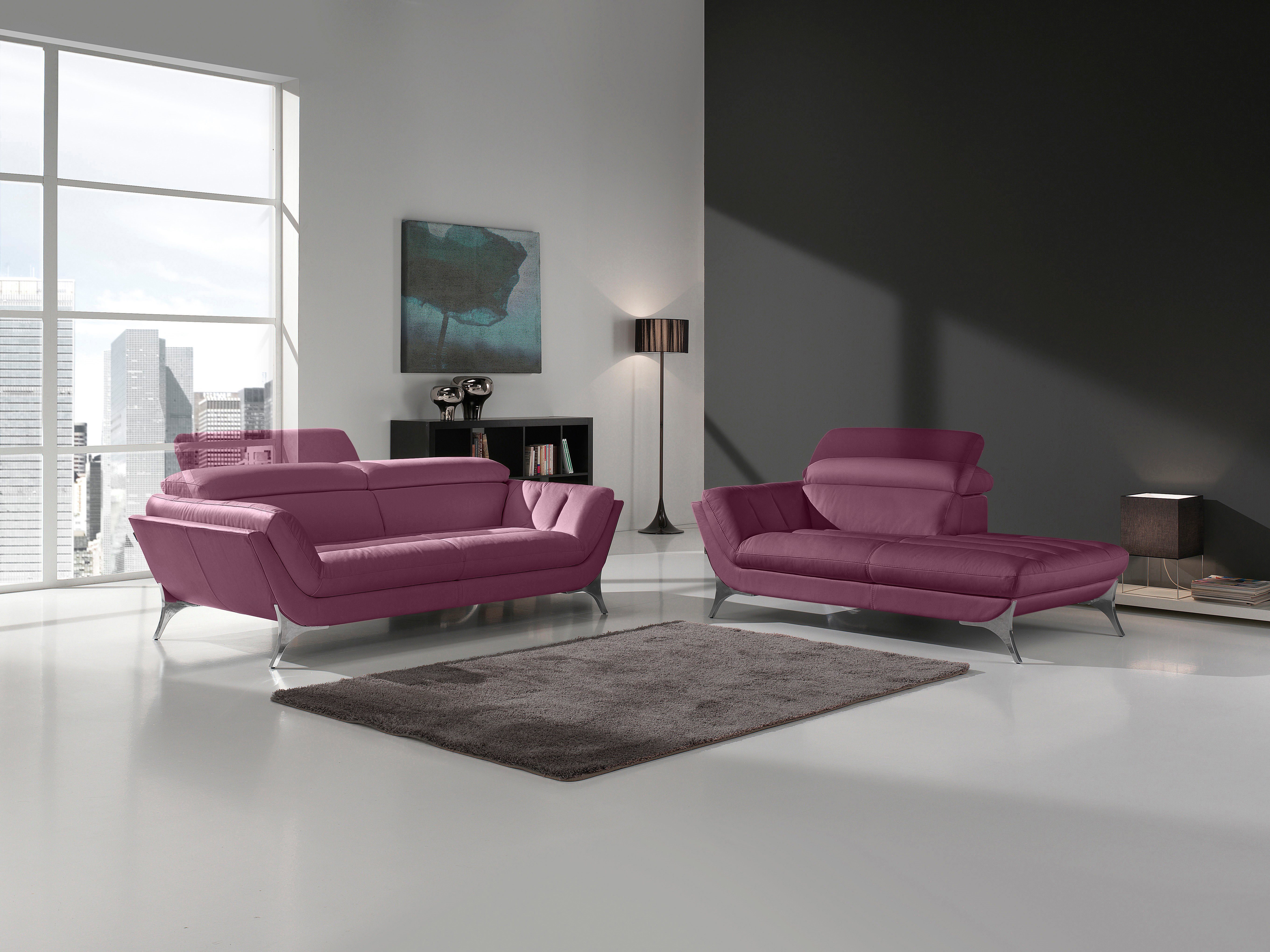 Egoitaliano Polstergarnitur Sueli, (Set), bestehend aus Sofa und Recamiere, Kopfteilverstellung, Bezug Leder