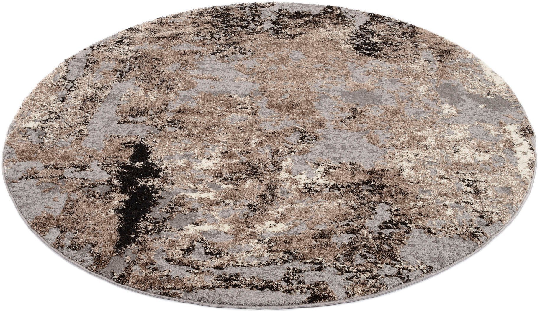 OCI DIE TEPPICHMARKE Teppich JUWEL LIRAY, rund, Höhe: 20 mm, Kurzflor, Wohnzimmer, Marmor Optik, Hoch Tief Effekt