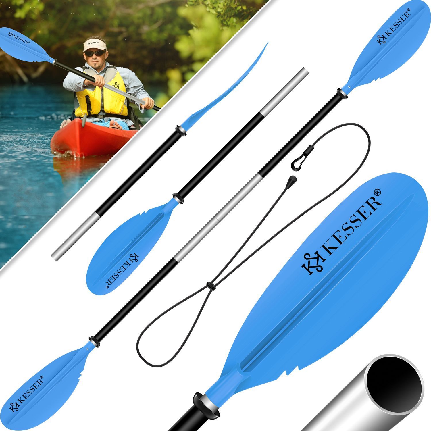 KESSER SUP-Paddel, Paddle Doppelpaddel 4-teilig für Kanu Kayak SUP Stand-Up
