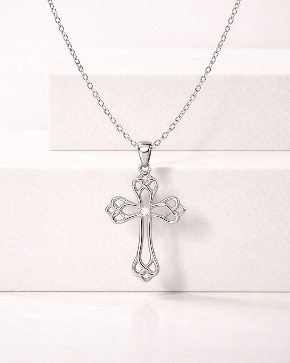 DANIEL CLIFFORD Kreuzkette 'Nadine' Damen Halskette Silber 925 Kreuz-Anhänger geschwungen (inkl. Verpackung), Silberkette mit Kreuzanhänger geflechtet, zarte Linien