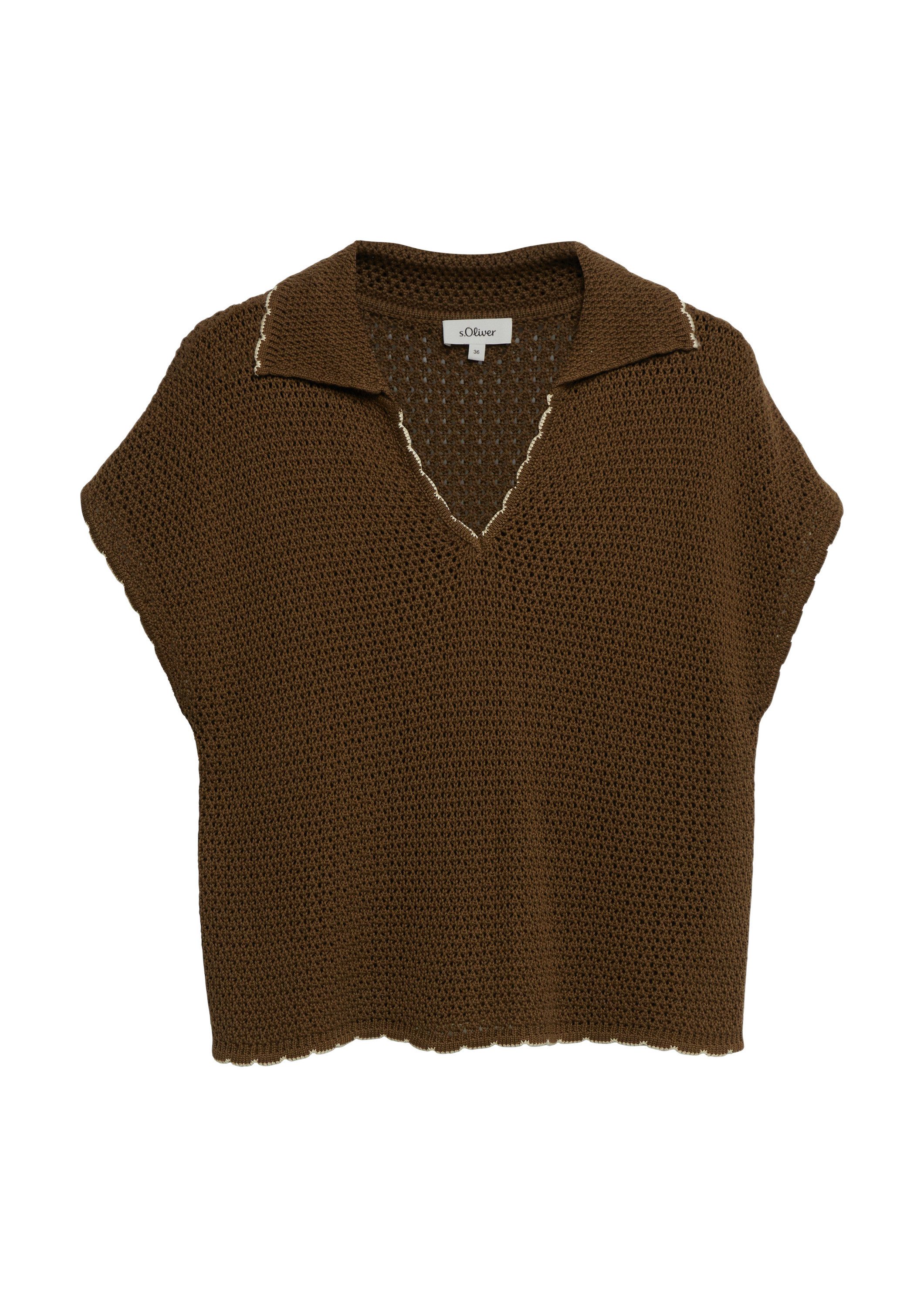 s.Oliver Kurzarmpullover Strickpullover Strickpullover mit überschnittenen Schultern und Polokragen
