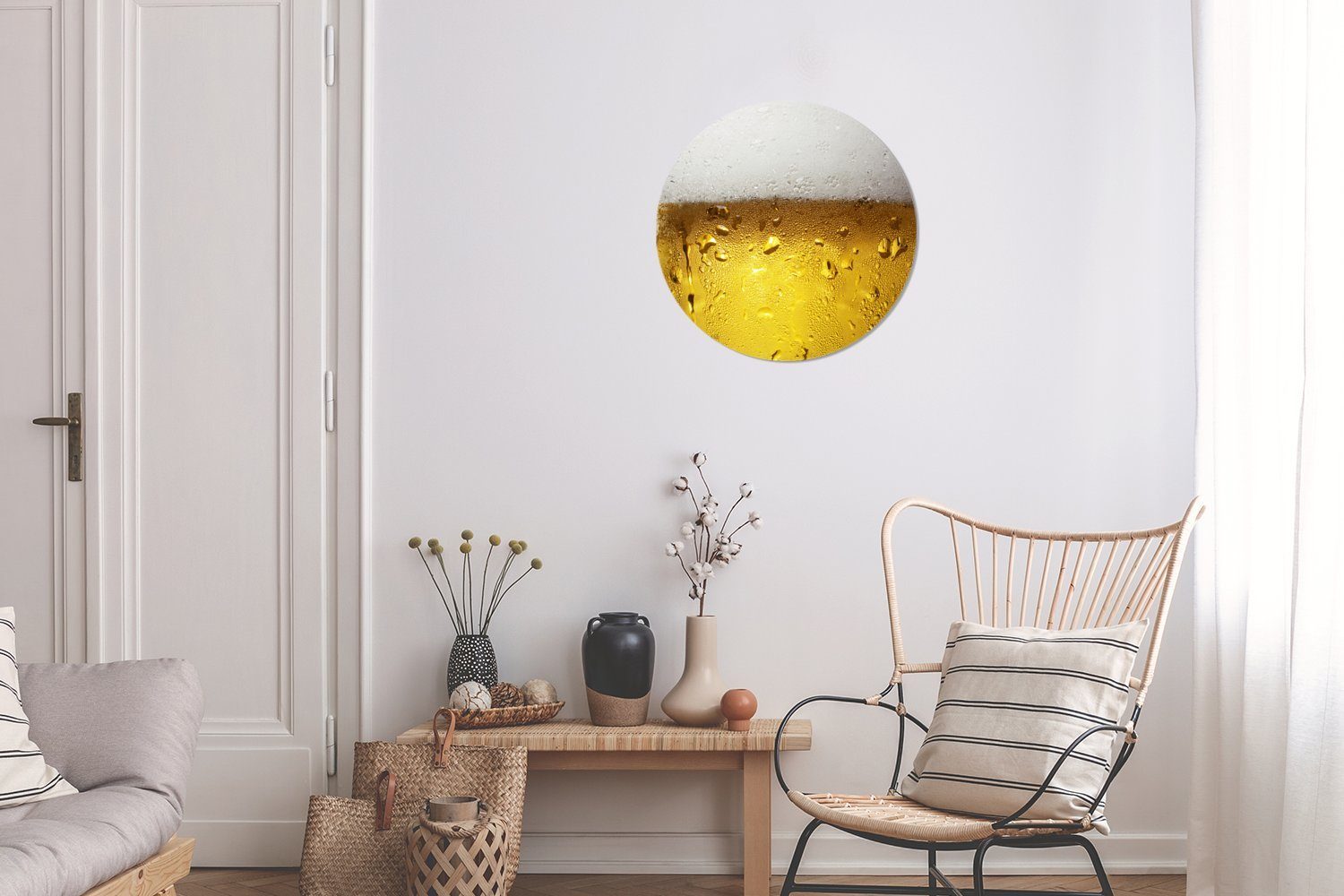 Forex, (1 Wohnzimmer, Wandbild, 30x30 Wanddekoration Kreis St), cm Rundes Bierglas Gemälde Überfülltes mit MuchoWow Kondenswasser, Bier