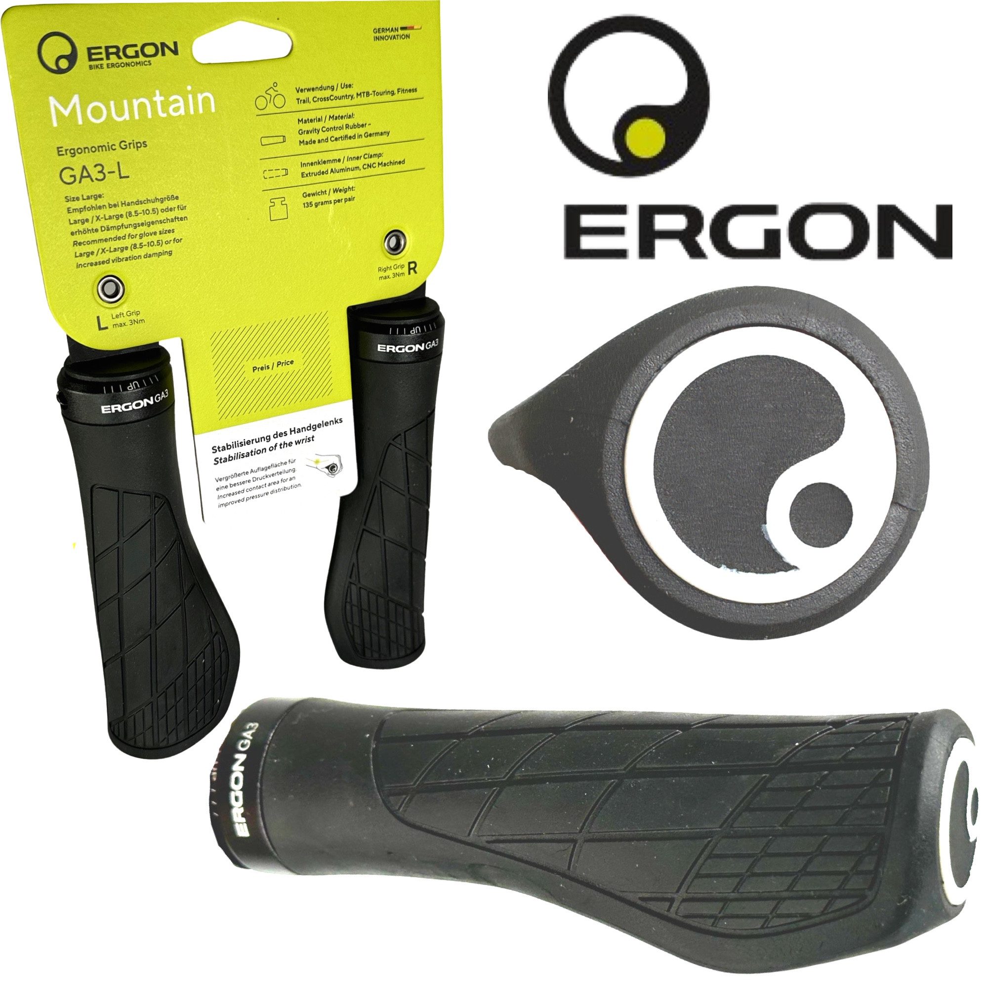 Ergon Fahrradlenkergriff Ergon GA3-L Large Fahrrad MTB Ebike Ergo Griffe Schwarz