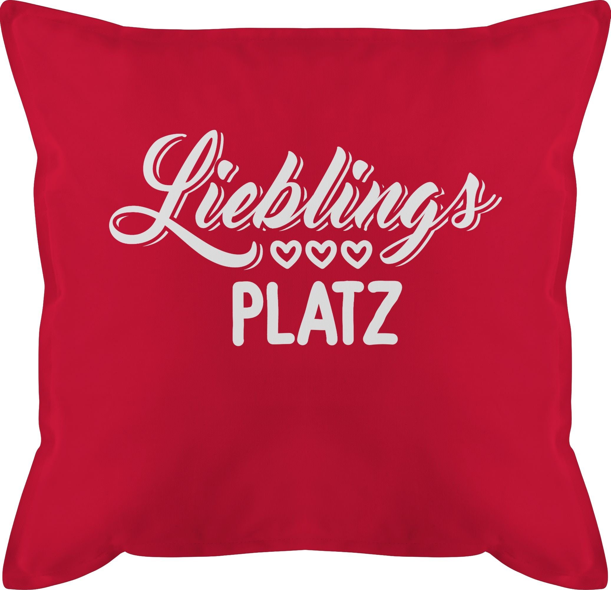 Shirtracer Dekokissen Lieblingsplatz - Deko-Kissen Spruch mit weiß, 2 Rot