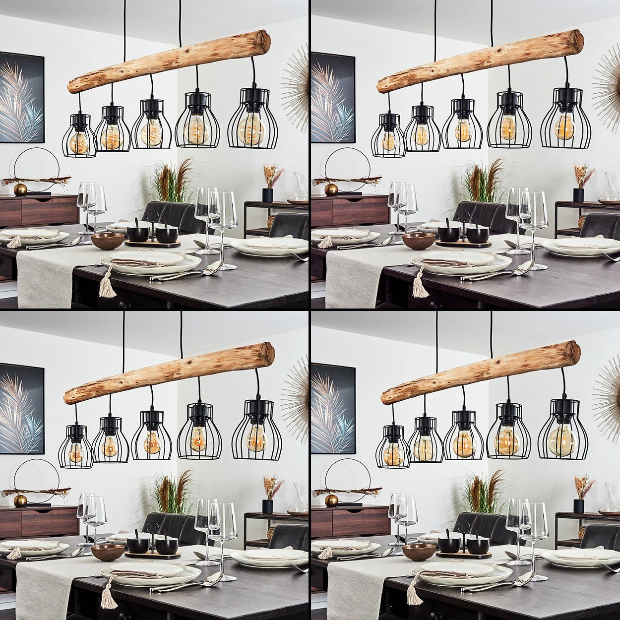 hofstein Pendelleuchte »Aprica« Hängelampe aus Metall/Holz in Schwarz/Braun, ohne Leuchtmittel, 5xE27, moderne