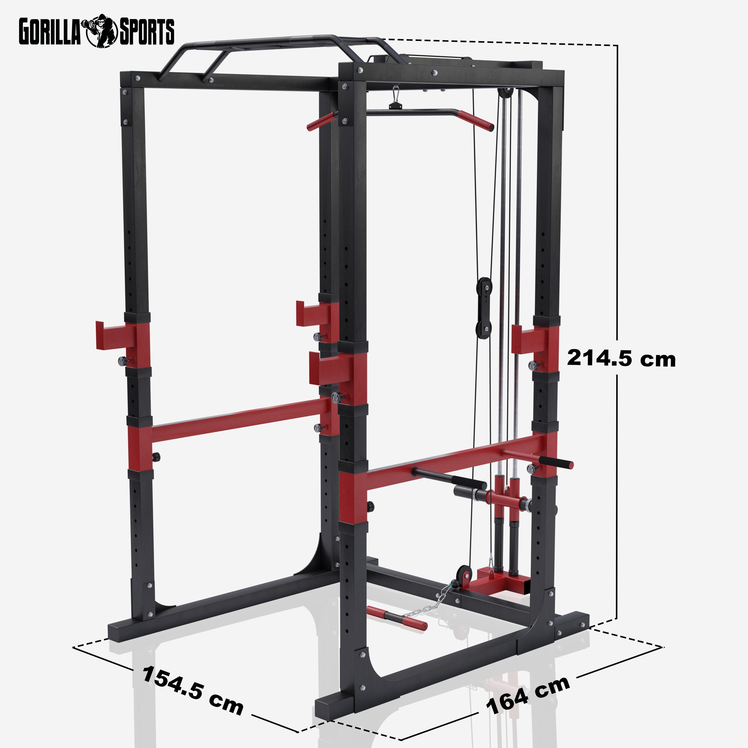 Kabelzug, Verstellbar, GORILLA Latzug, Kraftstation, Klimmzugstange, Stahl Power (1-tlg) SPORTS - Rack