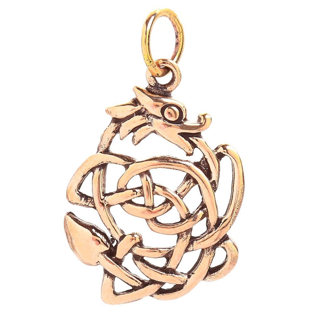 Kettenanhänger Bronzeanhänger Glücksdrache Dagan Schmuck Drachen Keltische Knoten