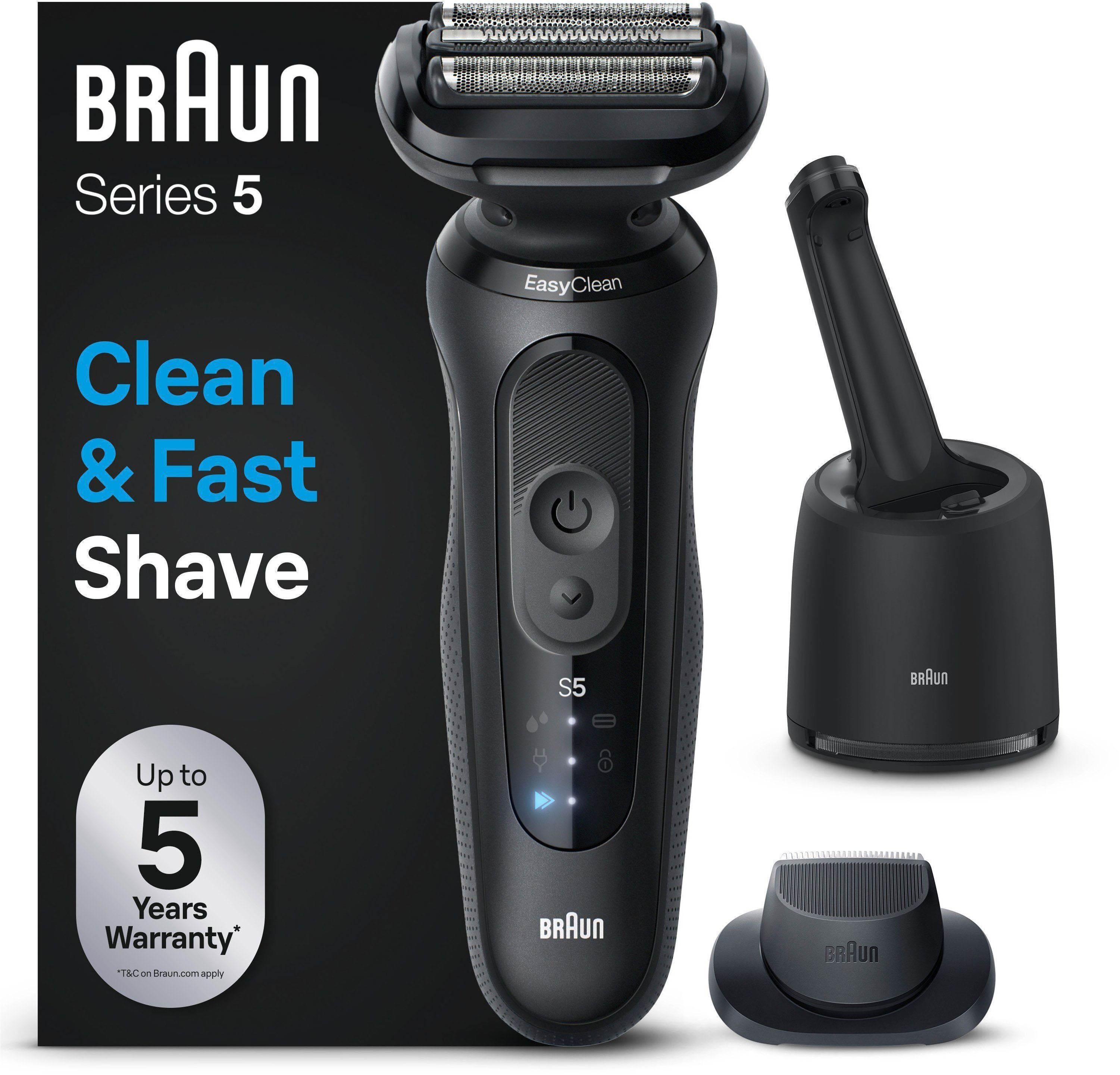 Braun Elektrorasierer Series 5 52-N7200cc, Reinigungsstation, Wasserdichter Folienrasierer, mit Präzisionstrimmer