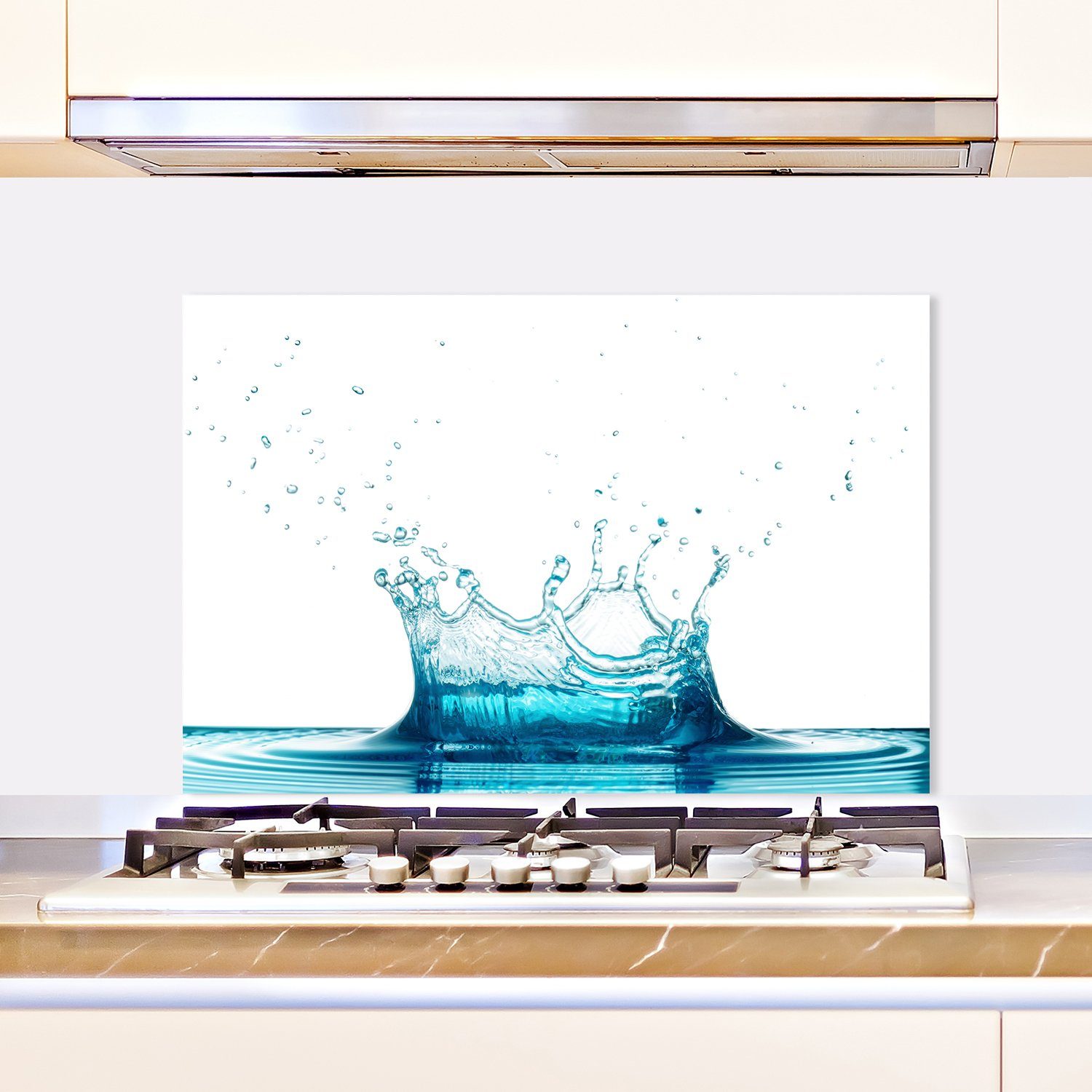 Küchenrückwand queence Herdspritzschutz Blue & Spritzschutz - Spüle, - Wasser Alu-Dibond für 60x40x0,3 - cm Wandschutz - (1-tlg), Herd - Hitzebeständig Water Splash