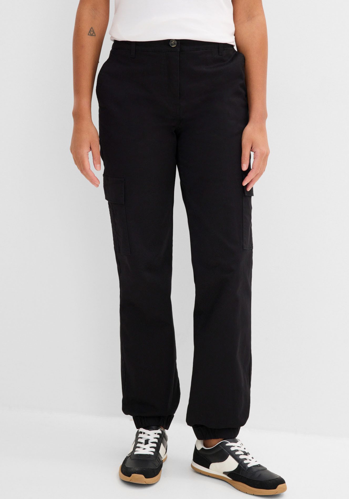 bonprix Cargohose aus Baumwolle mit Elasthan, lockere Passform, mit Bequembund
