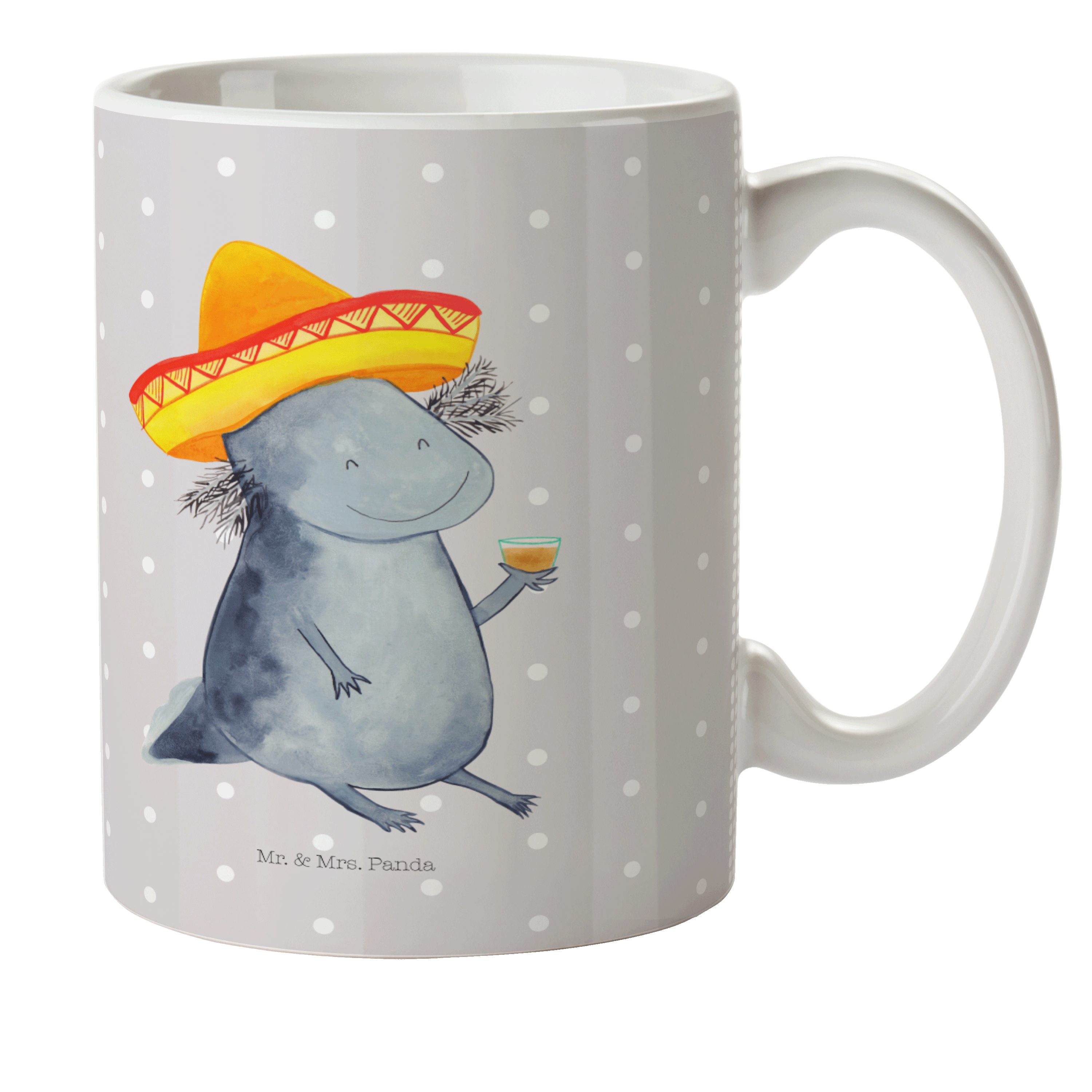 Mr. & Mrs. Panda Kinderbecher Axolotl Tequila - Grau Pastell - Geschenk, Outdoorgeschirr, Kinderbec, Kunststoff