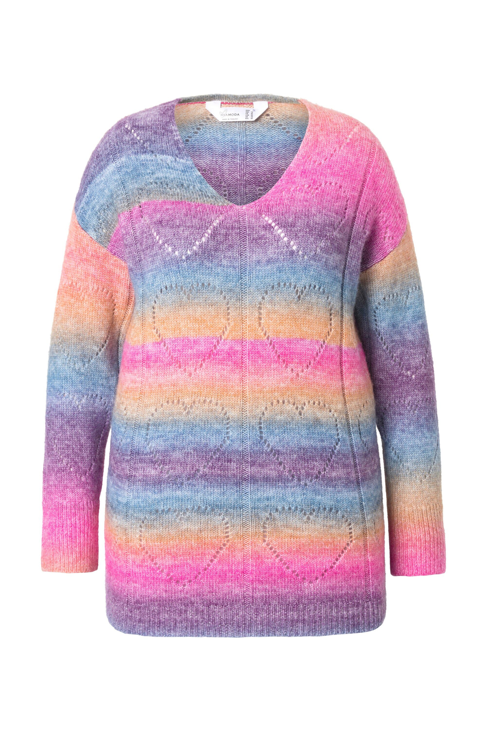 MIAMODA Strickpullover Pullover Farbverlauf Herz-Ajourmuster V-Ausschnitt günstig online kaufen