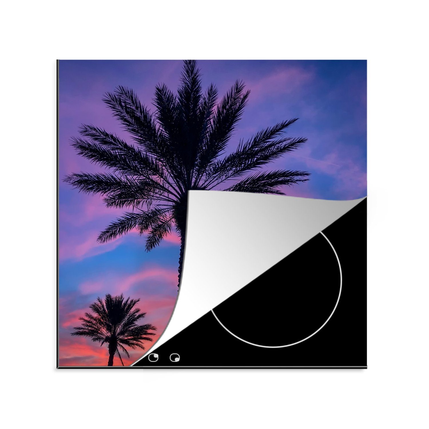 MuchoWow Herdblende-/Abdeckplatte Palmen und ein Sonnenuntergang, Vinyl, (1 tlg), 78x78 cm, Ceranfeldabdeckung, Arbeitsplatte für küche