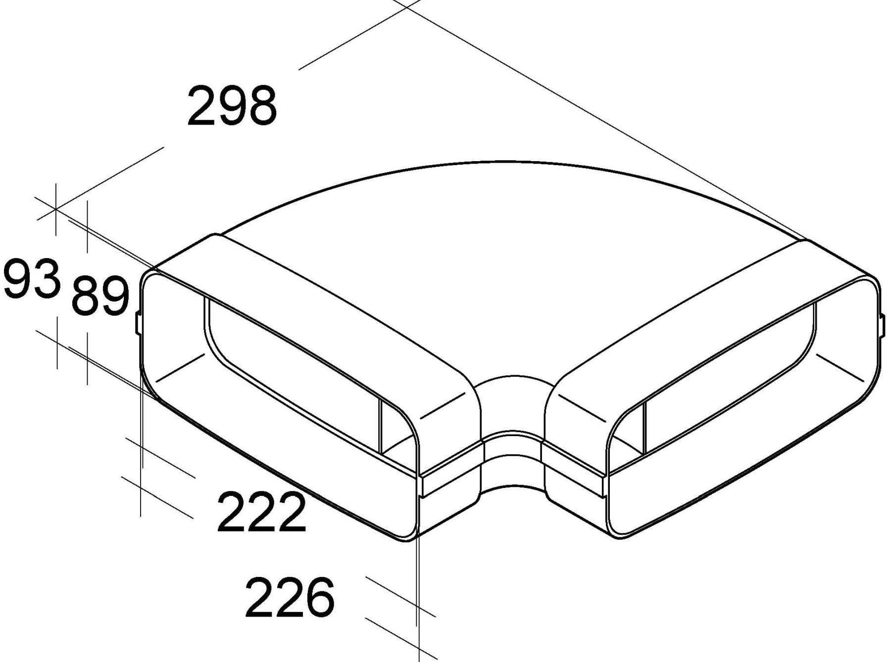Wallair Montagezubehör Dunstabzugshaube Flachkanal 222x89mm Muffe beidseitig 90°Bogen waagerecht Lüftungsbogen (1 St)