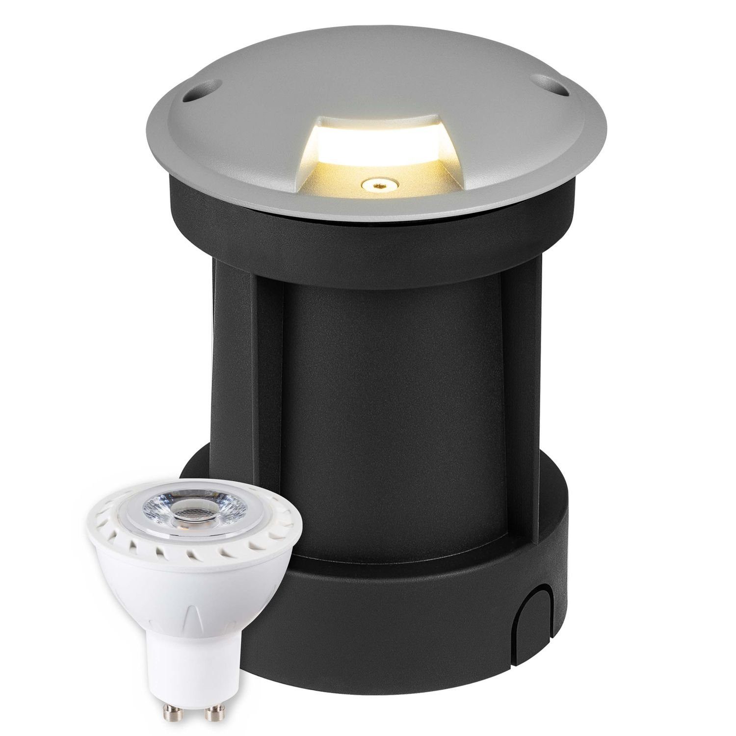 warmweiß LED - Einbaustrahler LED 1 Bodeneinbaustrahler grau mit 7W - - Lichtauslass LEDANDO Set