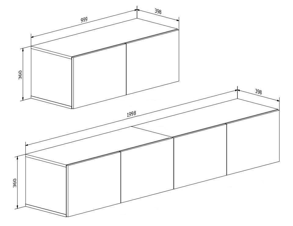 Lookway Lowboard COLGANTE 200 cm Schwarz Hochglanz Hängender RTV Schrank mit LED, Breite : 2 x 100 com