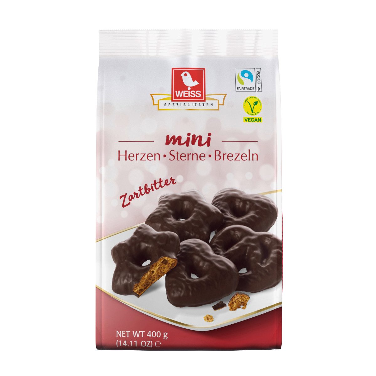 WEISS Süßigkeit, Weiss Mini-Herzen-Sterne-Brezeln Zartbitter Braune Lebkuchen 400g