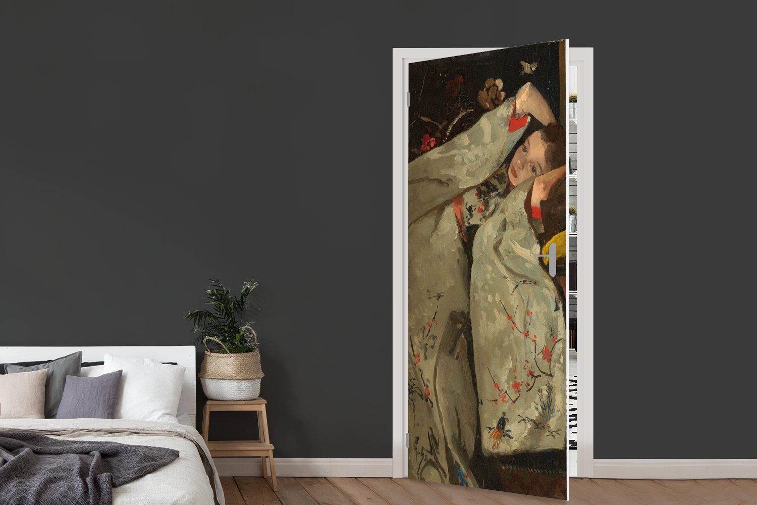 Matt, Gemälde (1 Breitner, cm von im Türtapete für weißen Türaufkleber, Hendrik Fototapete - MuchoWow 75x205 bedruckt, St), Kimono Tür, Mädchen George