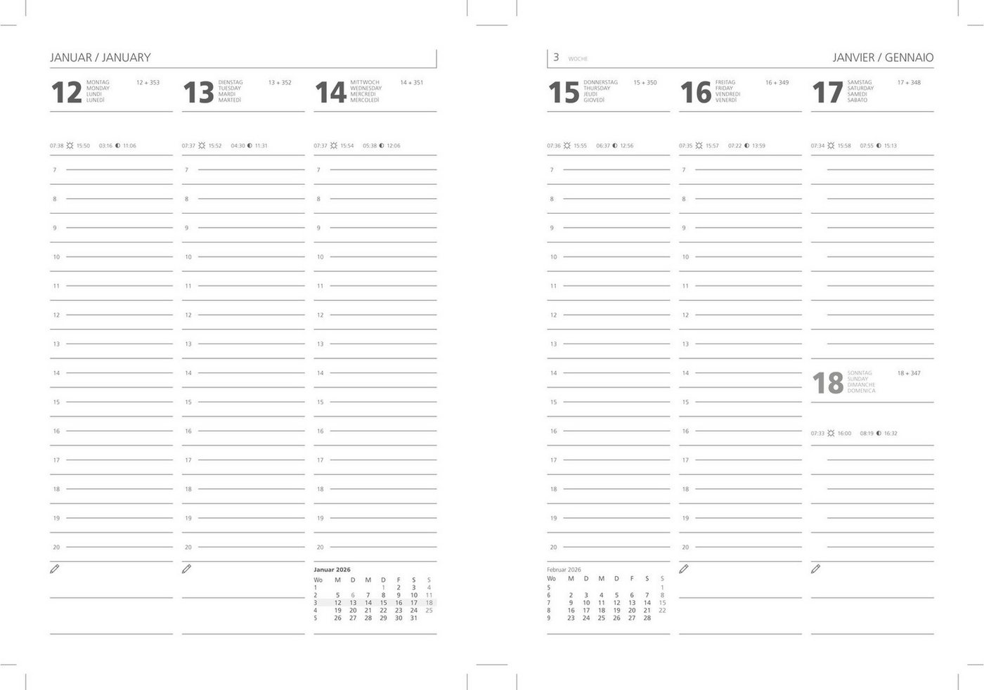 Thumbnail - ADINA Buchkalender 2025 ADINA Wochenkalender A5 1 W= 2S 128 Seiten mit Eckperforation