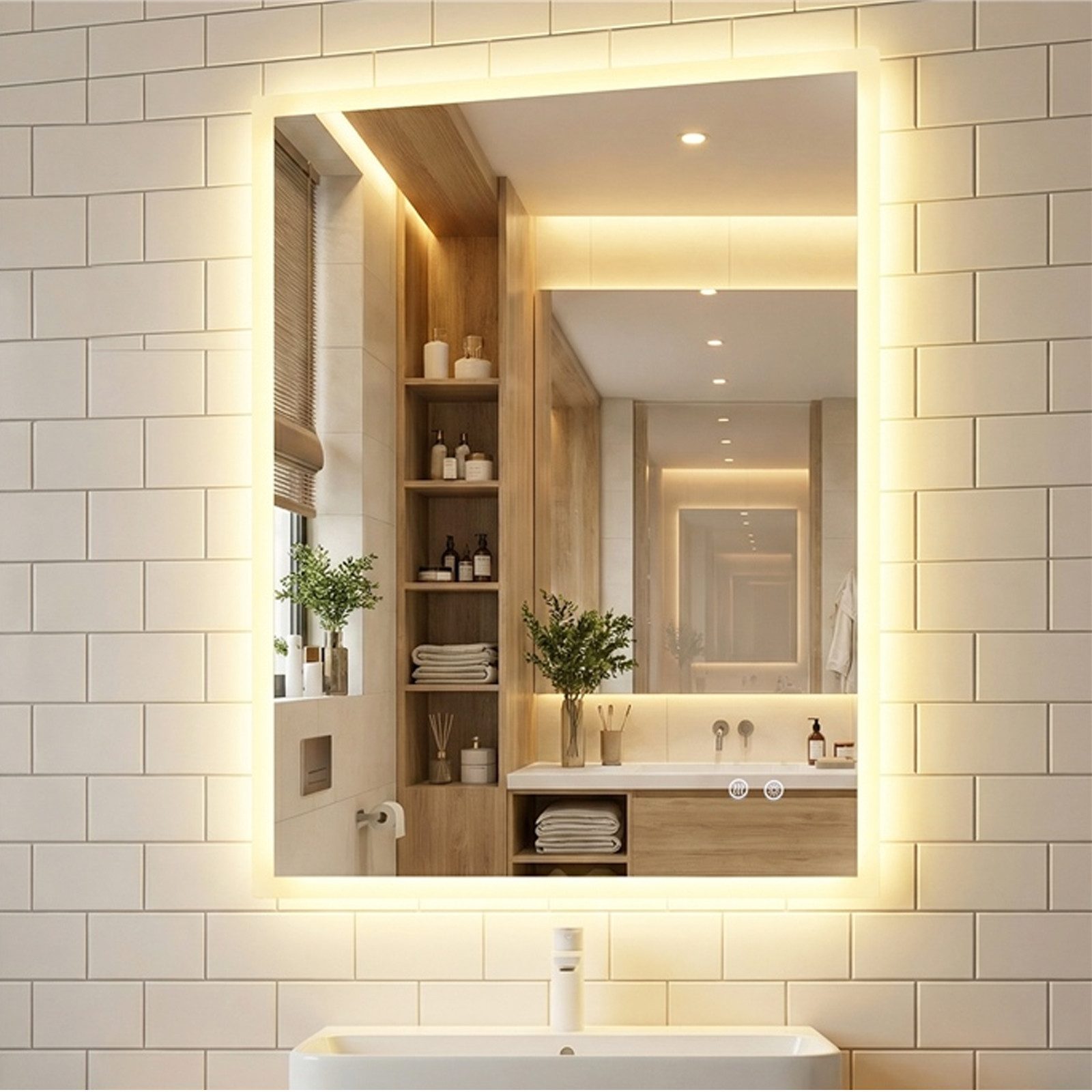 COSTWAY Badspiegel, LED Badezimmerspiegel, Wandspiegel mit Anti-Beschlag