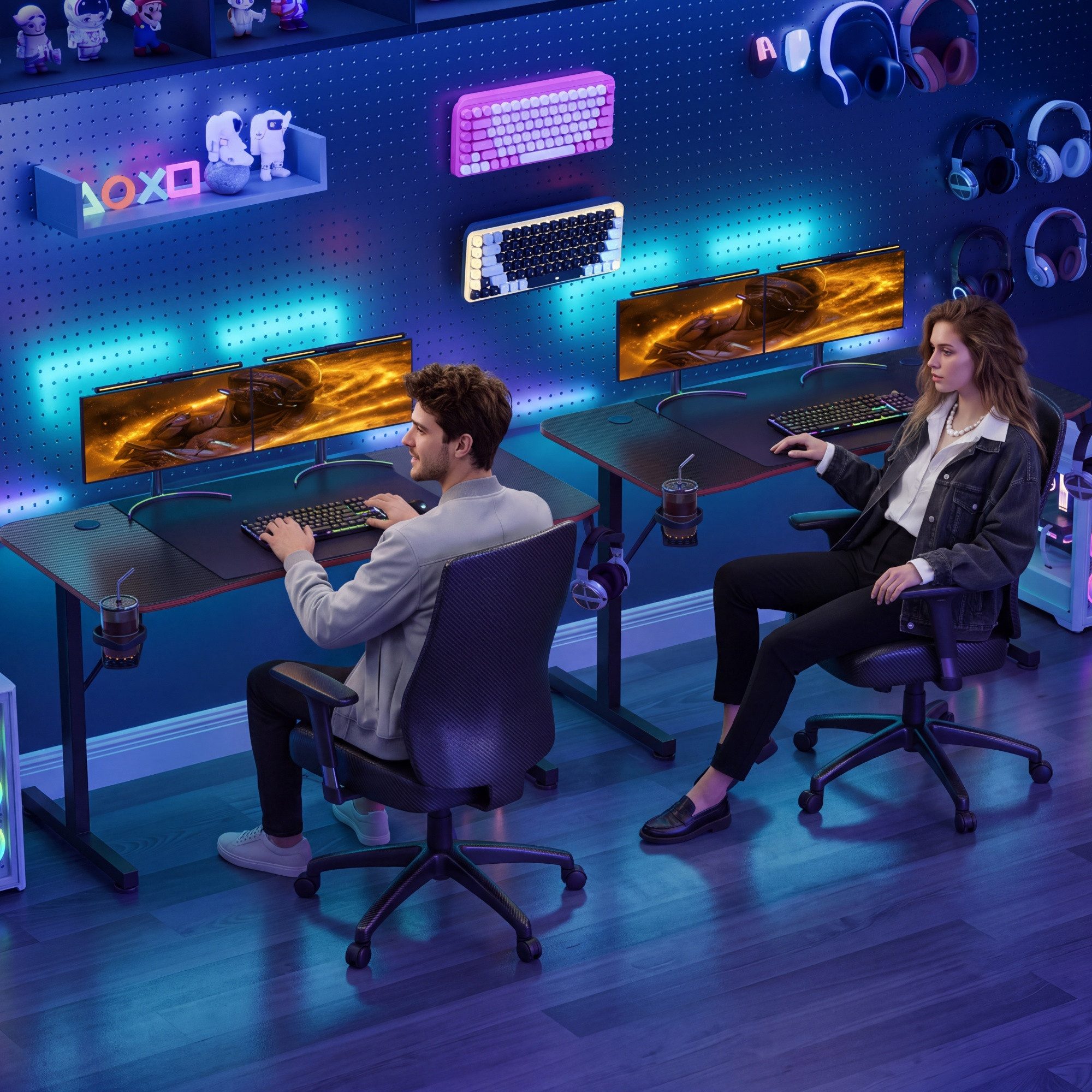HOMALL Gamingtisch 140/160/180 cm, Computertisch, Gaming-Tisch (Ergonomischer Gaming-Schreibtisch für das Gaming-Zimmer, ausgestattet mit Kopfhörerhalterung, Ge – Bild 4 von 5