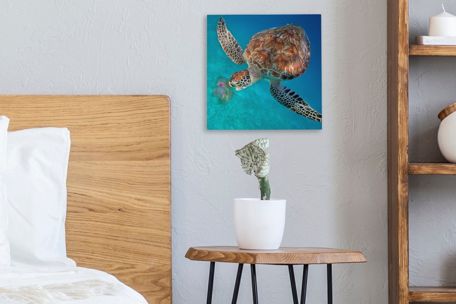Qualle, St), Schlafzimmer Leinwand mit Wohnzimmer Bilder Leinwandbild Grüne (1 Schildkröte für OneMillionCanvasses®