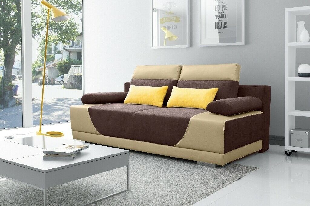 JVmoebel Sofa, Mit Bettfunktion Braun/Beige