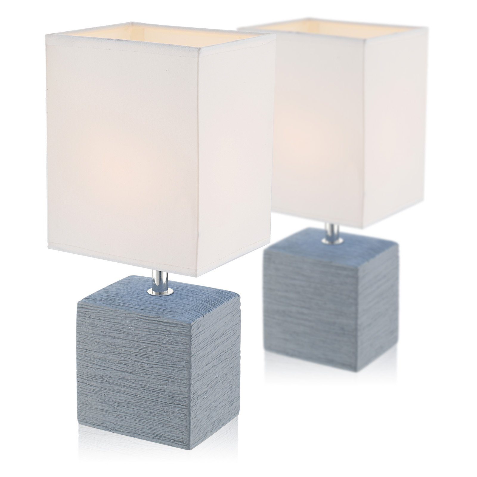 bmf-versand Tischleuchte Nachttischlampe 2er Set Grau Lampenschirm Tischlampe E14 eckig Stoff, modern, Textil, ohne Leuchtmittel, Lichtfarbe ist anhängig vom Leuchtmittel, Nachttischleuchte, Wohnzimmer, Schlafzimmer, Esszimmer, Küche, Flur