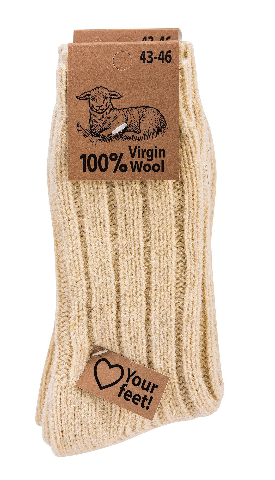 Socken Grobstrick natur Paar) Wowerat (2 Wool" Socks "Virgin Wollsocken 100% Fun Schafwolle 4 Warme