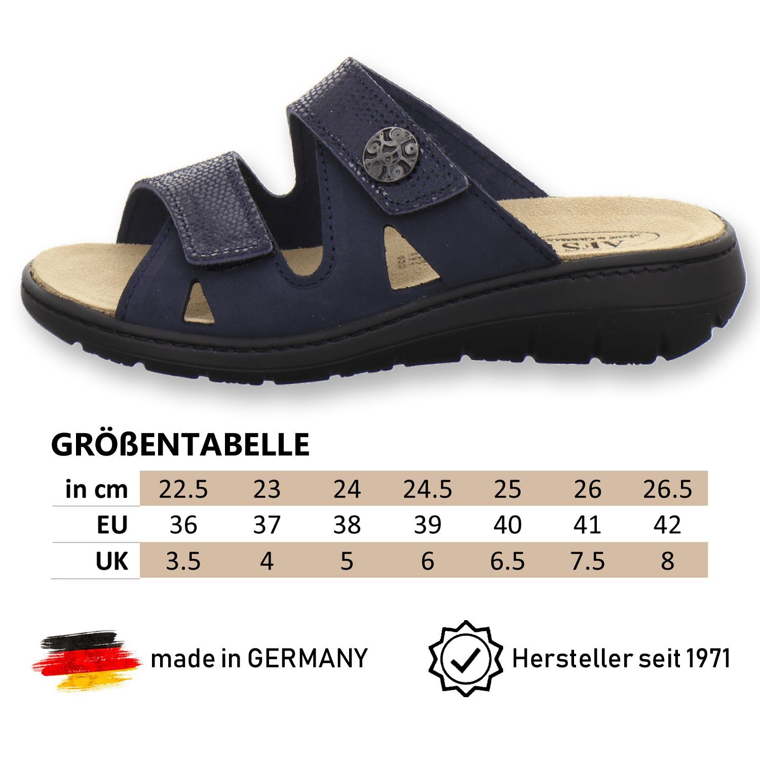 2808 für AFS-Schuhe Pantolette Wechselfußbett, mit Leder Made Germany in aus Damen navy/reptil