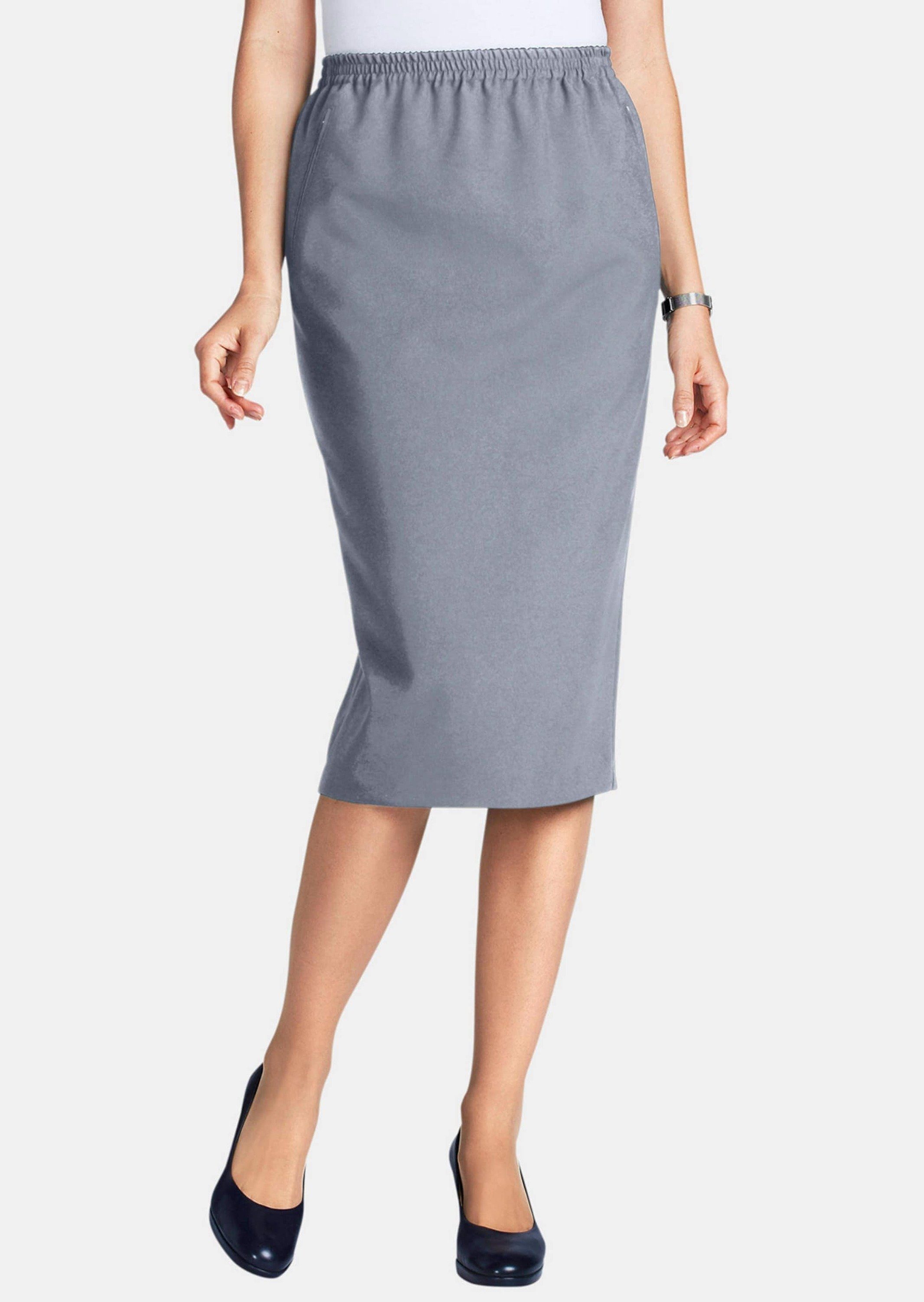 GOLDNER Bleistiftrock Kurzgröße: Reiserock mit Rundumdehnbund Stretchrock mit Reißverschlusstaschen, Gehschlitz und Knielänge