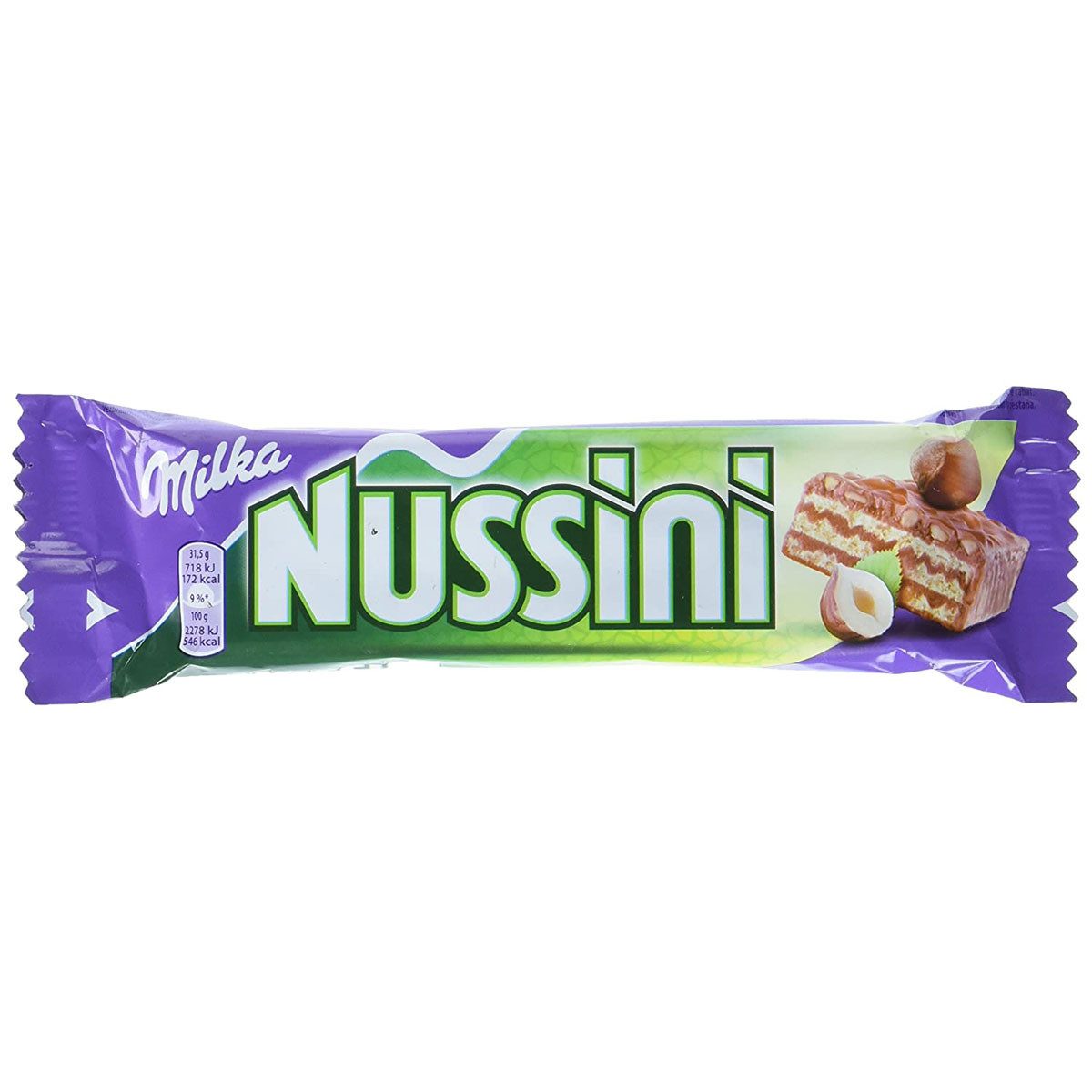 MILKA Schokolade, Milka Nussini Riegel Waffelschnitten mit Schokoladenüberzug 31g