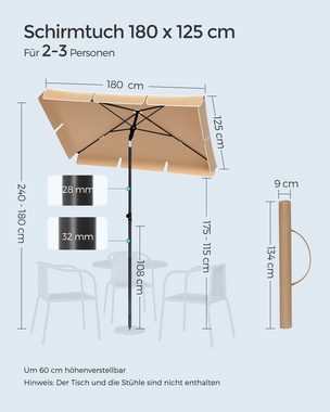 SONGMICS Sonnenschirm, LxB: 180,00x125,00 cm, Balkonschirm, UPF 50+, Aufbewahrungstasche, ohne Ständer