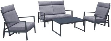 KONIFERA Gartenlounge-Set Detroit, (Set, 4-tlg., 1x 2er Sofa, 2x Sessel, 1x Tisch 100x60x42 cm, Aluminium), verstellbare Rückenlehnen