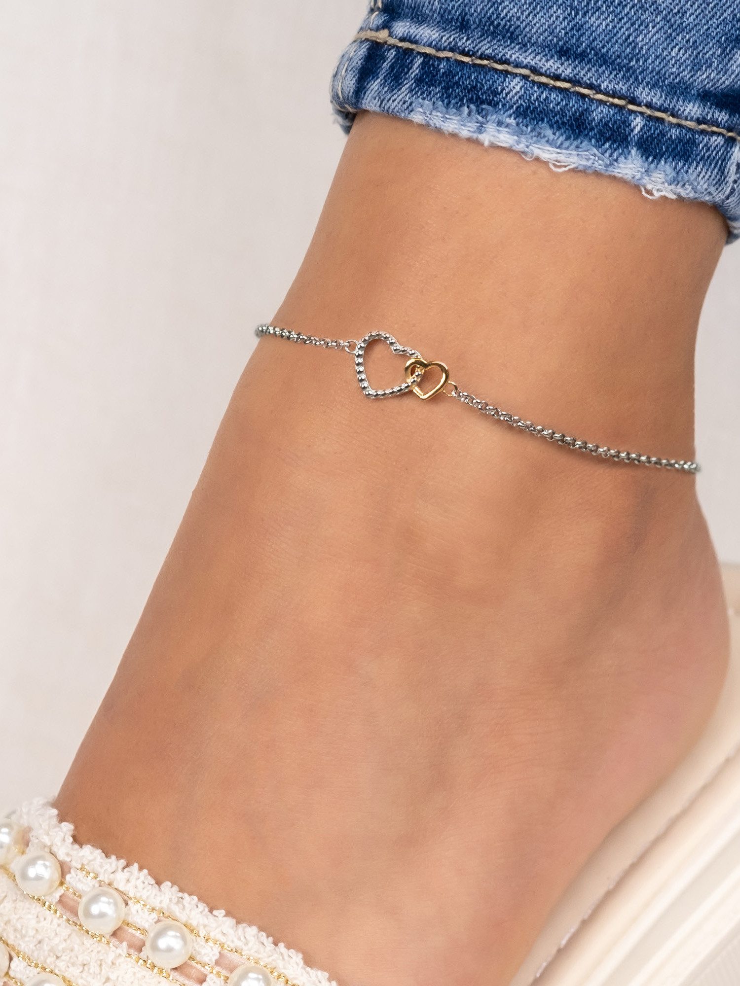 Engelsrufer Fußkette Herzen Bicolor, Made in Germany günstig online kaufen