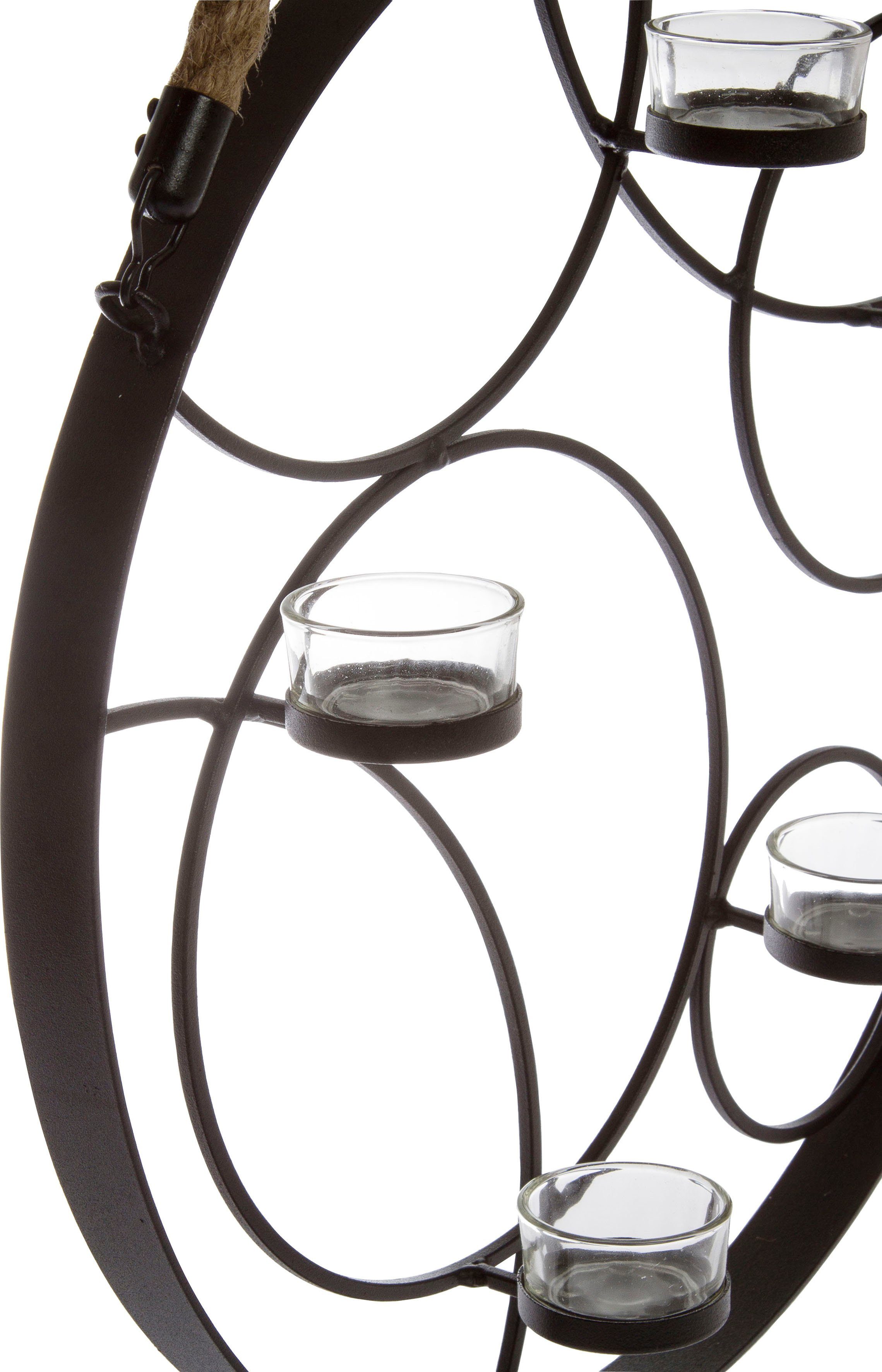 Myflair Möbel & Accessoires Wandkerzenhalter Kirill, Landhaus, aus Metall mit Kordelaufhängung, schwarz, für 5 Teelichter