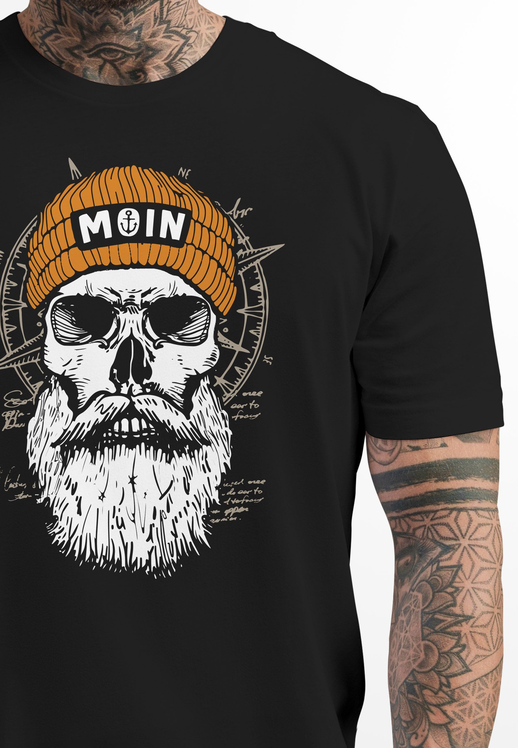 Neverless Print-Shirt Herren T-Shirt Printshirt Moin Skull Windrose Kompass günstig online kaufen
