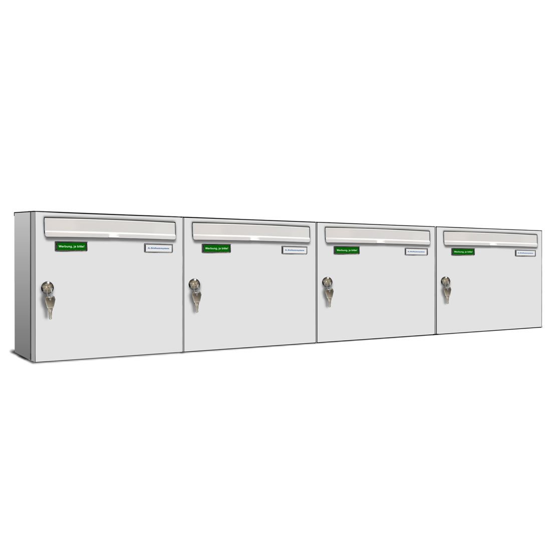 AL Briefkastensysteme Wandbriefkasten 4 Fach Basic Briefkasten A4 RAL Farbe 9016 Verkehrs Weiss wetterfest
