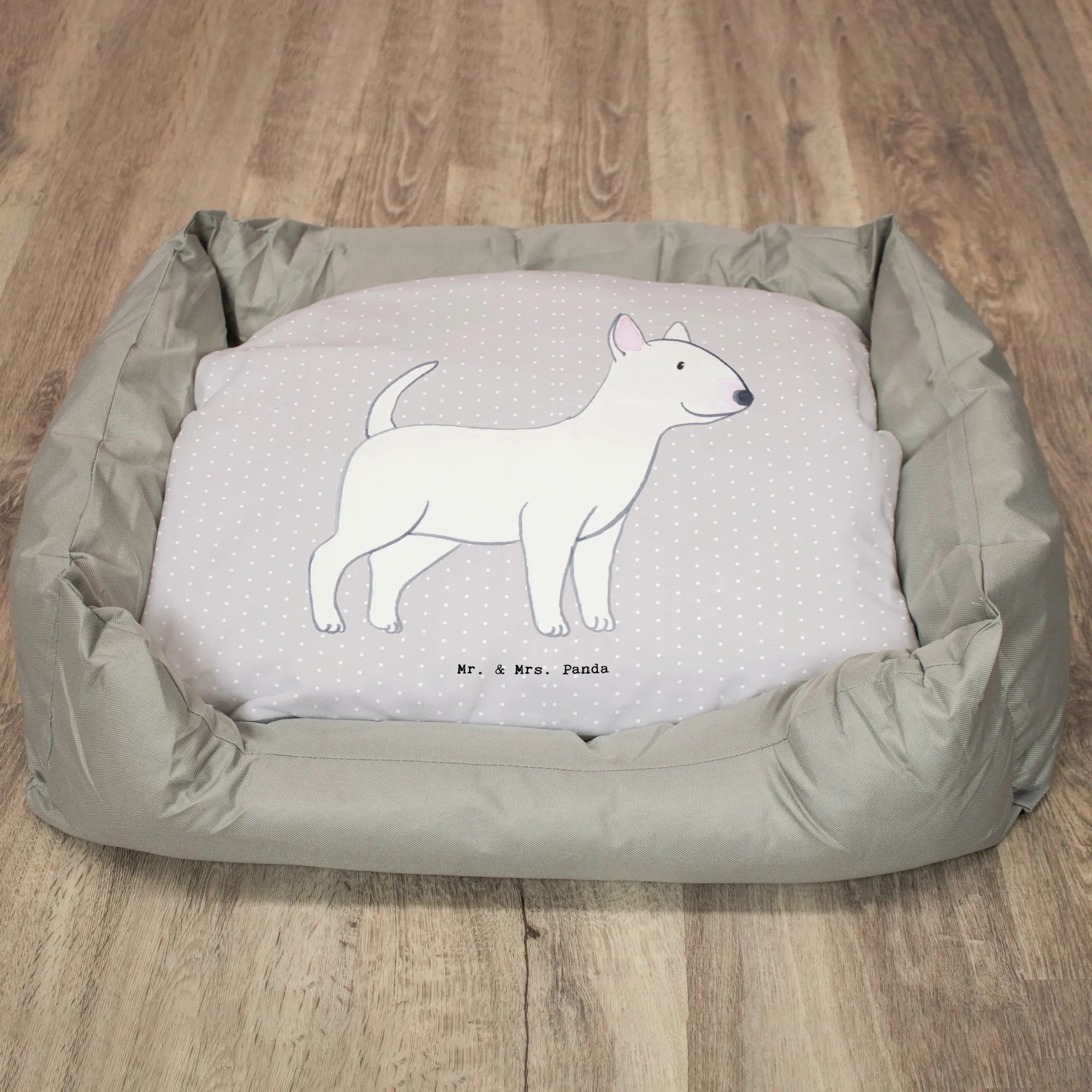 Thumbnail - Mr. & Mrs. Panda Tierbett Bullterrier Lebensretter - Grau Pastell - Geschenk, Hundeschlafplatz, Zeitlos elegant