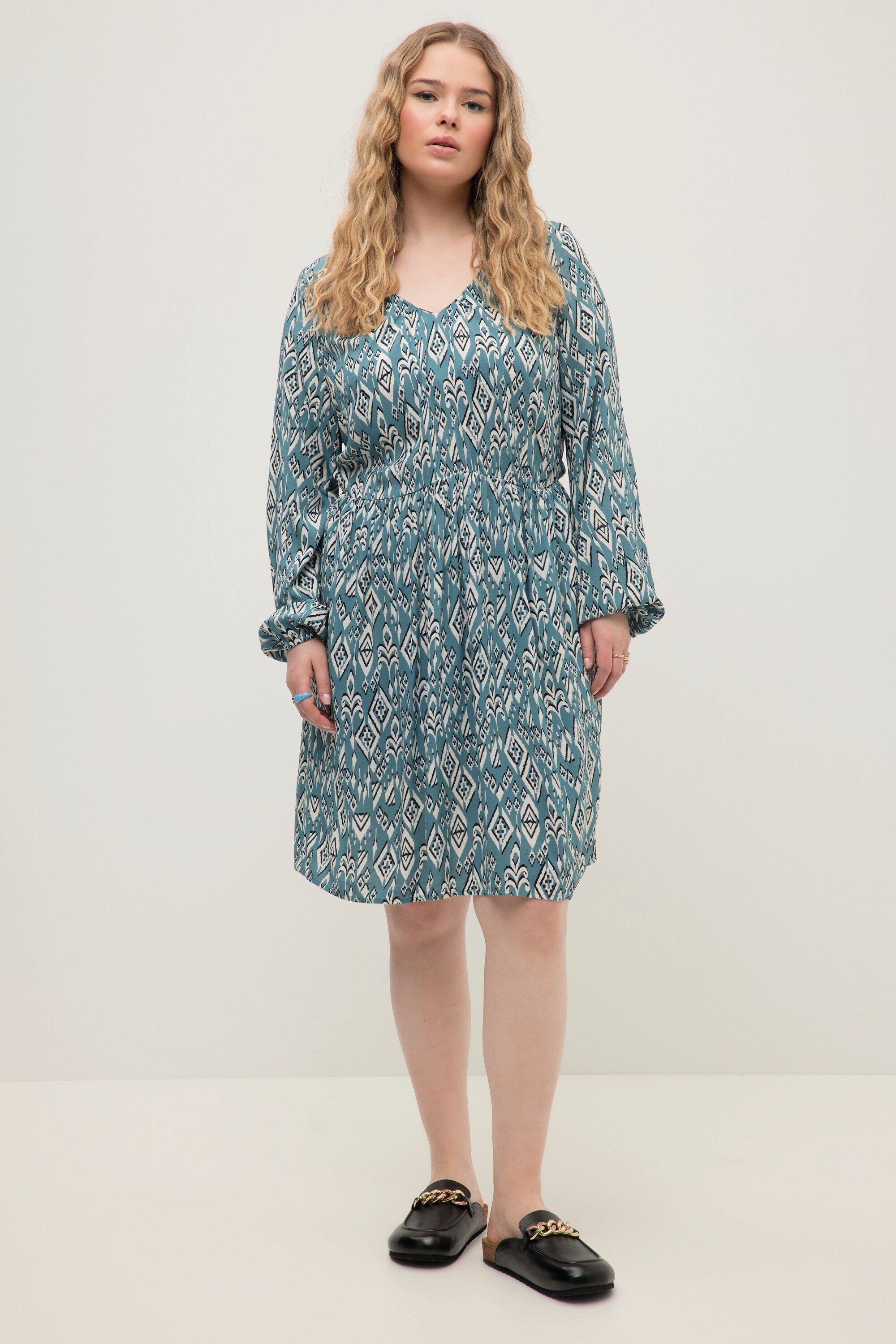 Minikleid Minikleid A-Line Tribal Print V-Ausschnitt Langarm