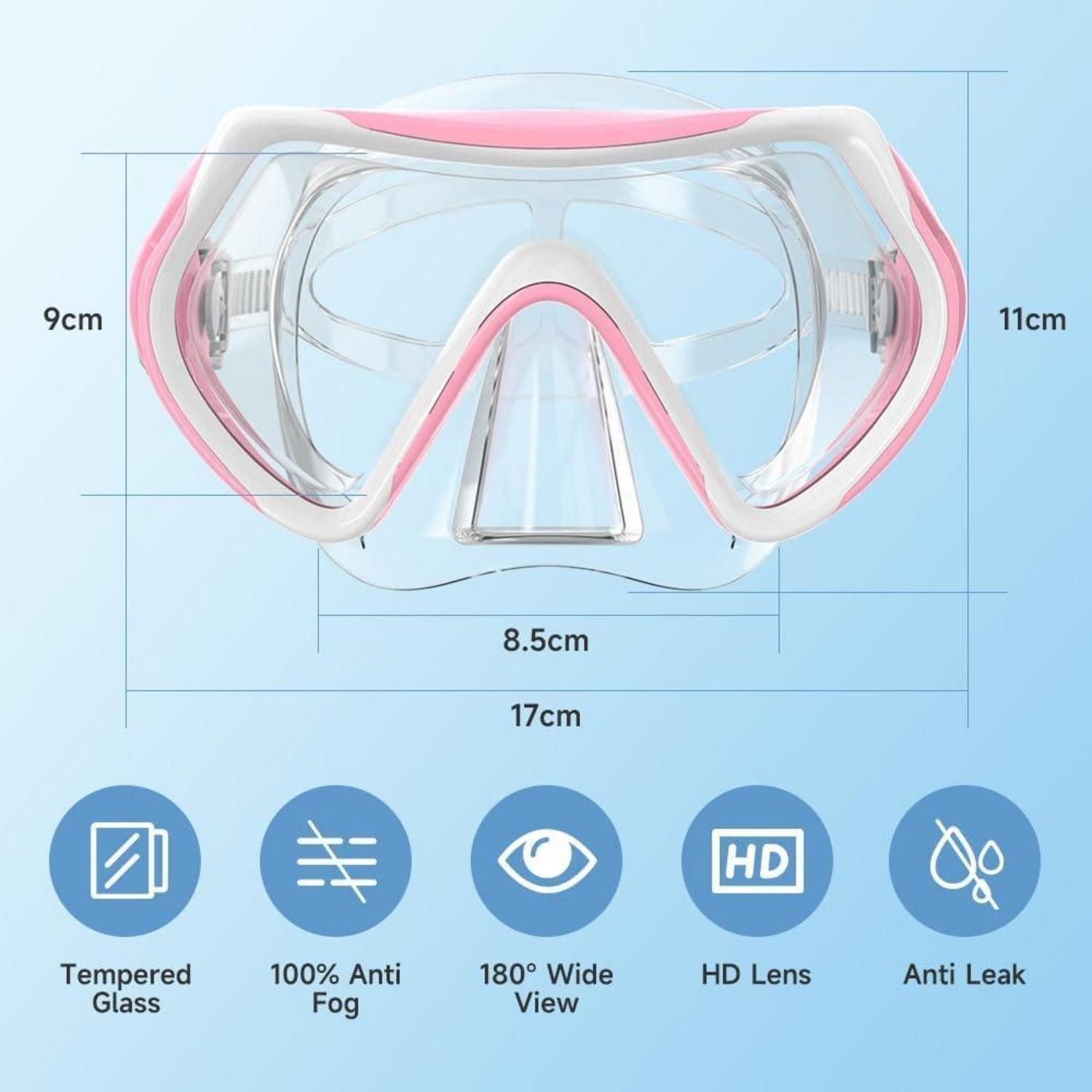 LuxusKollektion Tauchermaske Taucherbrille Tauchermaske HD Glas Silikonband Antileck Rosa Weiß