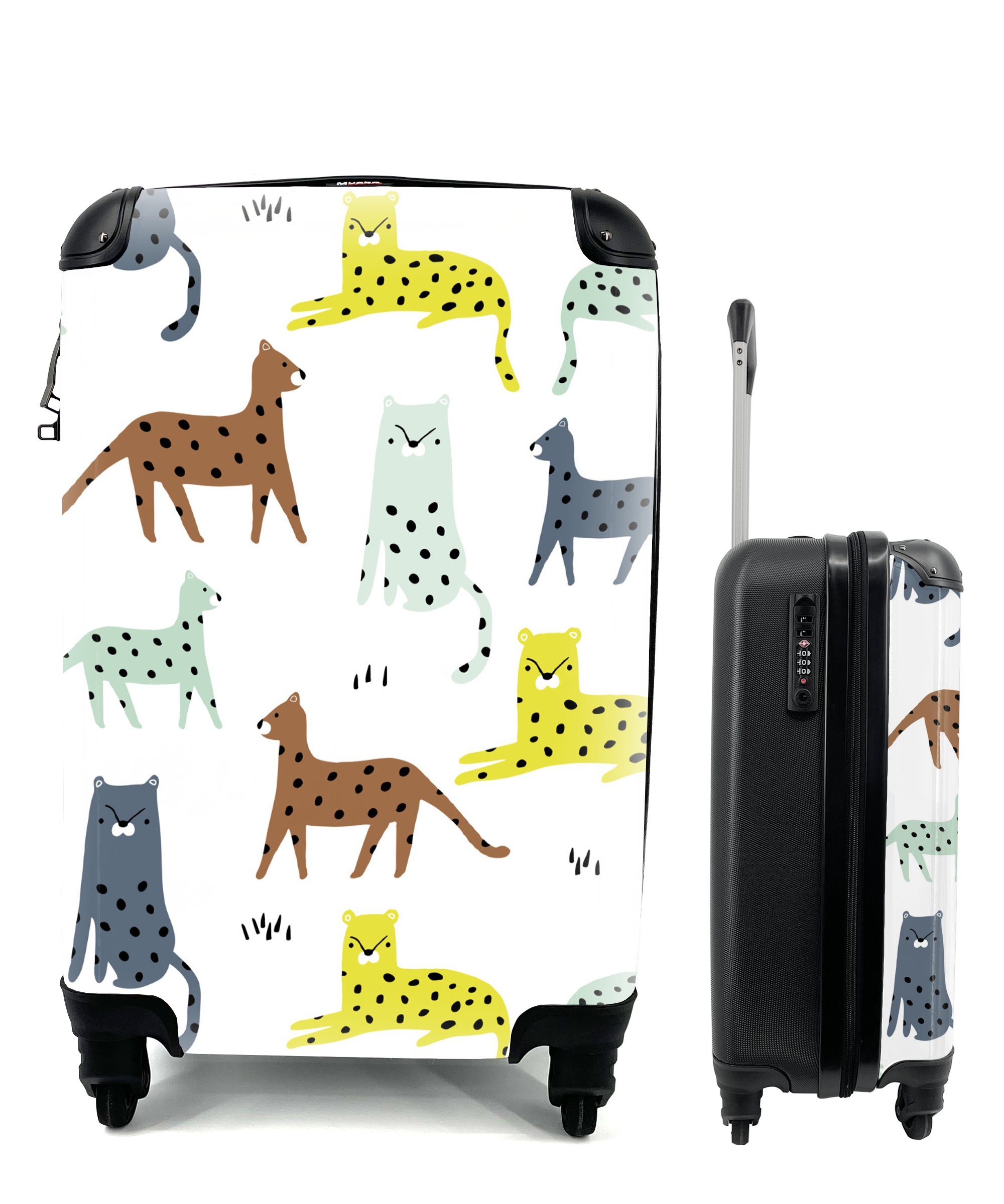 MuchoWow Handgepäckkoffer Katze - Dschungel - Farben, 4 Rollen, Reisetasche mit rollen, Handgepäck für Ferien, Trolley, Reisekoffer