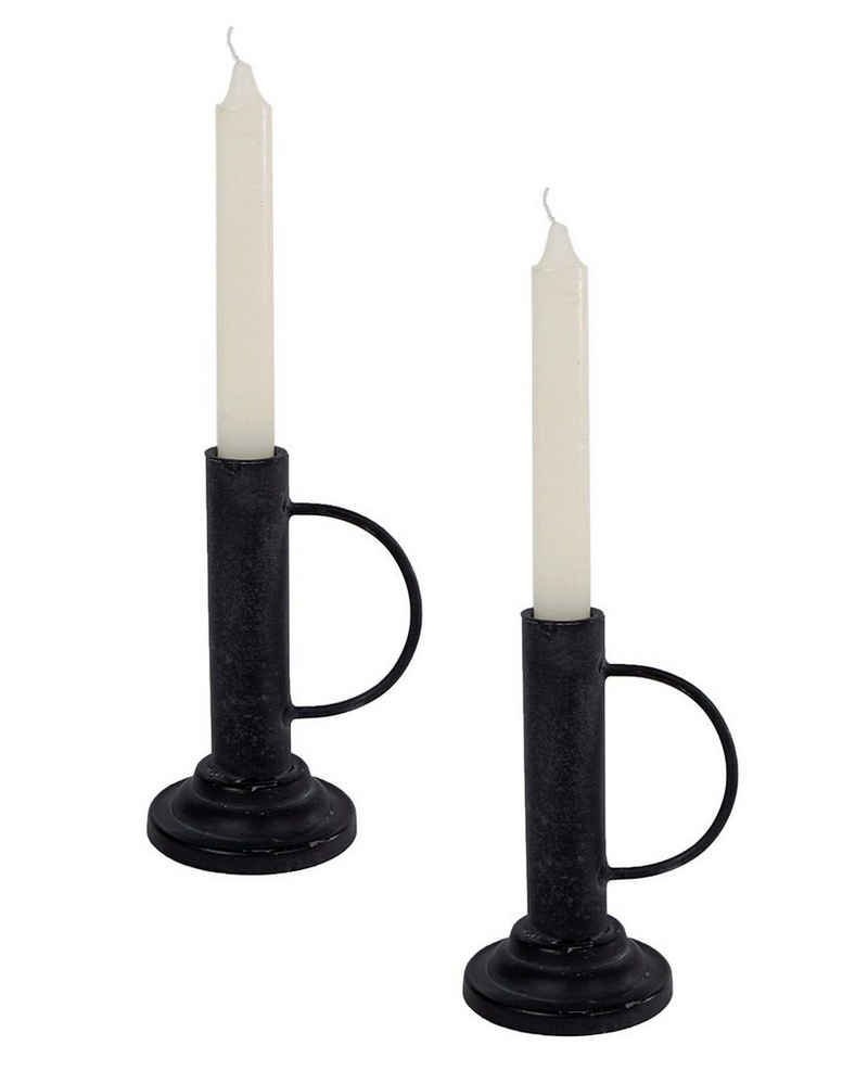 Spetebo Tischkerzenhalter Metall Kerzenhalter schwarz 15 cm - 2er Set (Packung, 2 St., 2 Kerzenhalter), Fensterbank-Sideboard-Deko, antik,rustikal