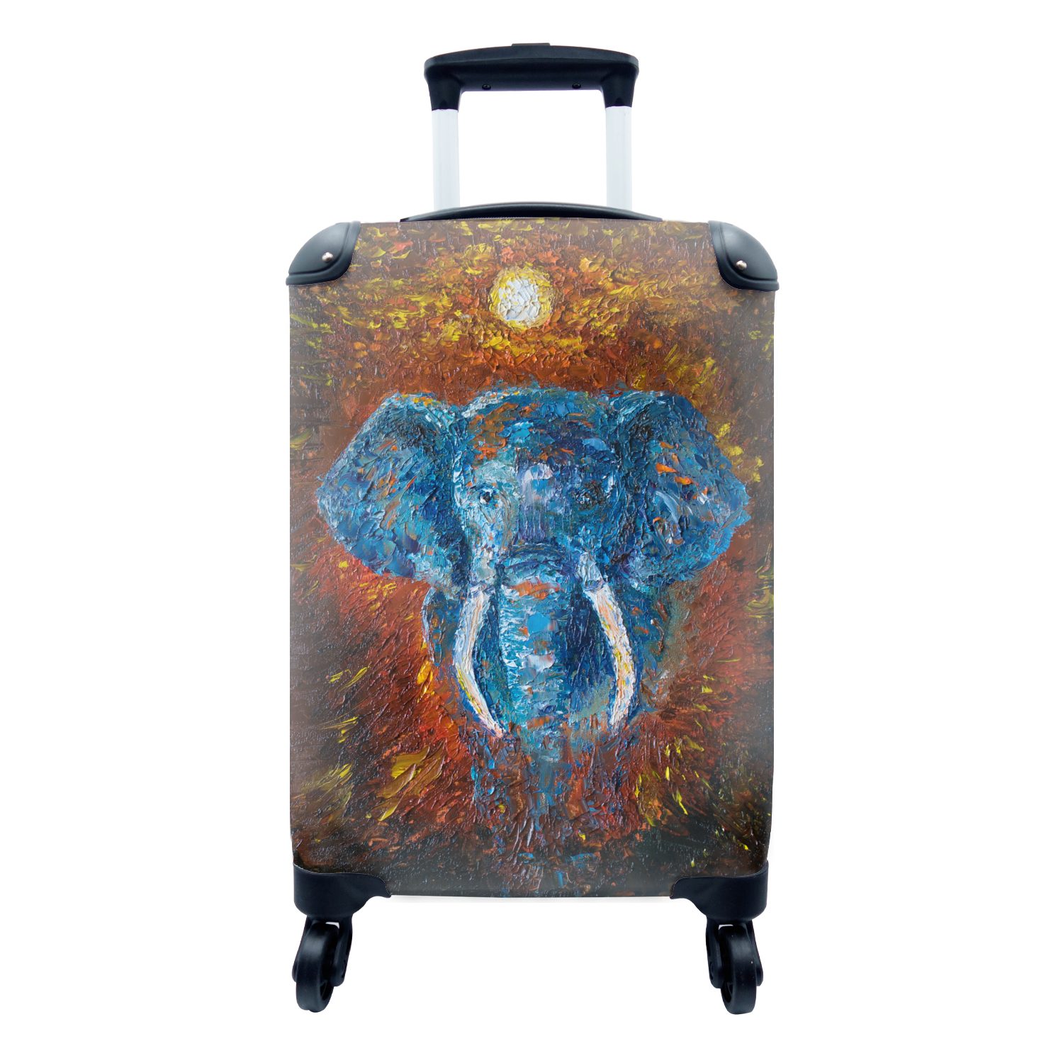 MuchoWow Handgepäckkoffer Elefant - Ölfarbe - Impressionismus, 4 Rollen, Reisetasche mit rollen, Handgepäck für Ferien, Trolley, Reisekoffer