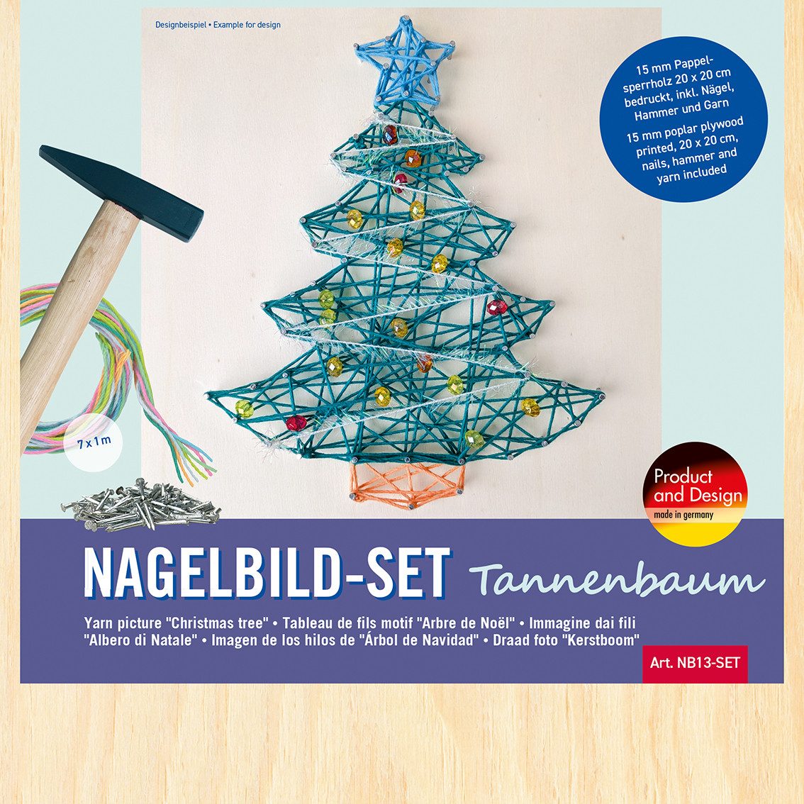Pebaro Kreativset Nagelbild-Set, Fadenbild Bastelset mit Motiv Tannenbaum, NB13-SET