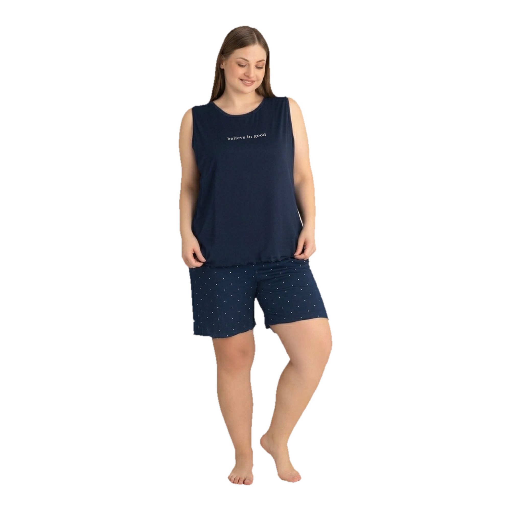 fashionshowcase Hausanzug Damen Schlafanzug große Größen – Pyjama Set mit Shorts & Top, 3XL–5XL (2 tlg., 2-teiliges Set) modischer Frontprint, verspielte Muster-Shorts